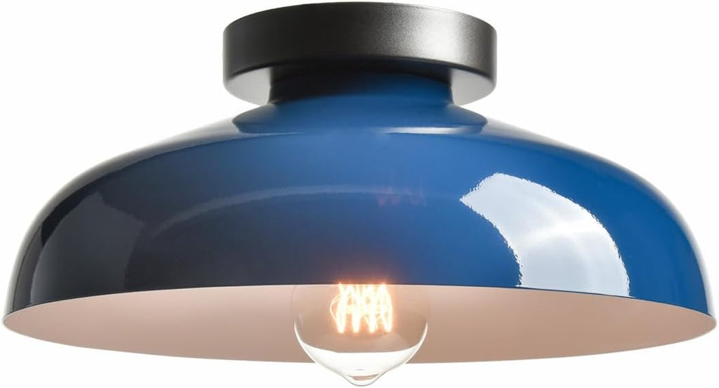 Blue Industrial Semi Flush Ceiling Light