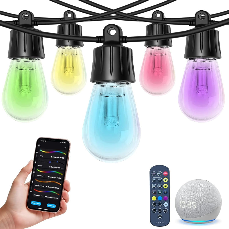 Smart RGBW IC Outdoor String Lights App‑Remote