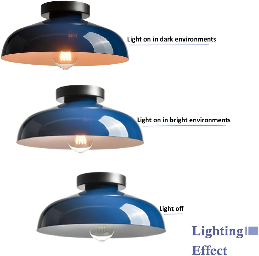 Blue Industrial Semi Flush Ceiling Light