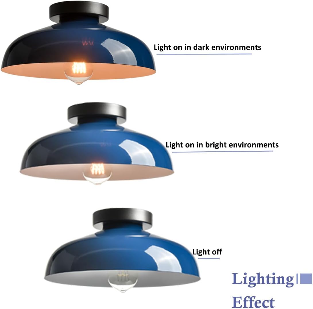 Blue Industrial Semi Flush Ceiling Light