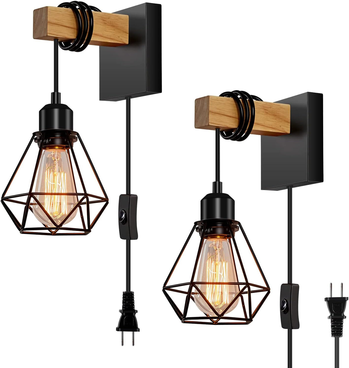 Farmhouse Plug‑in Wall Sconces Set of 2