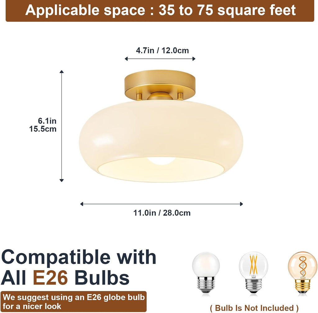 Gold Glass Mid‑Century Semi Flush Light