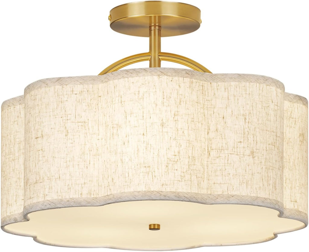 Gold Linen Semi Flush Ceiling Light