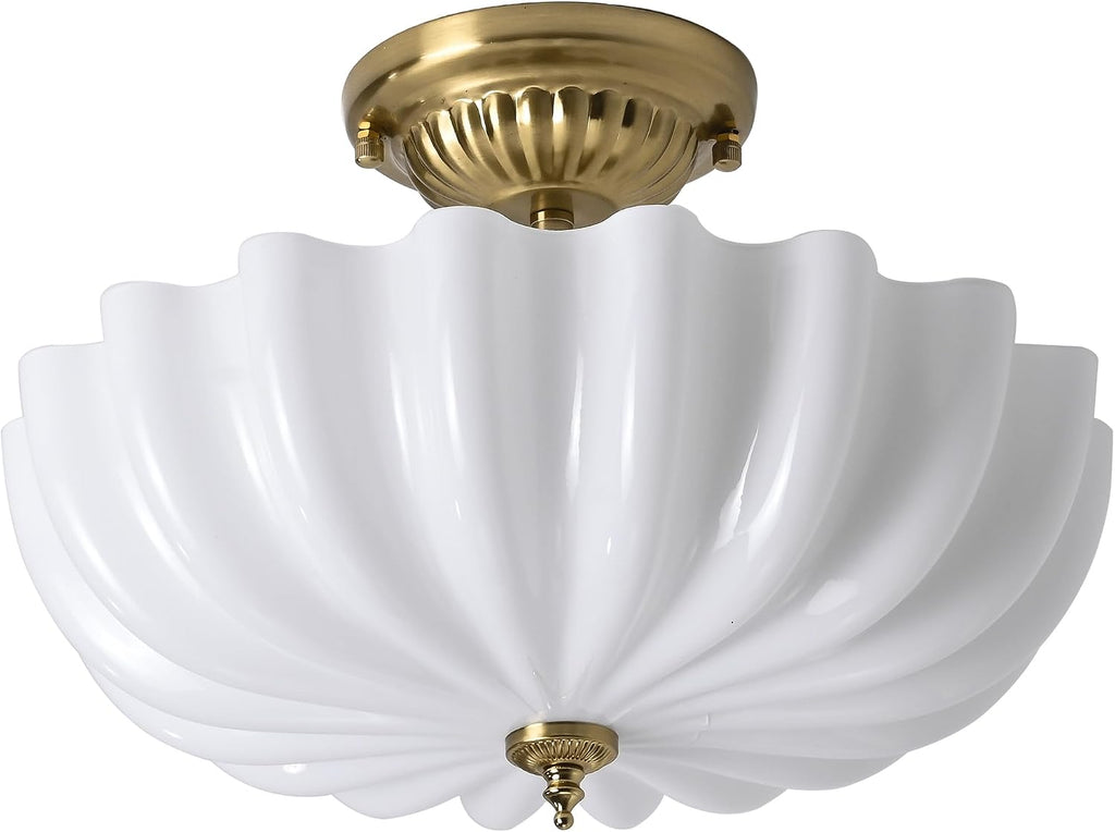 Gold Milk‑Glass Semi Flush Ceiling Light