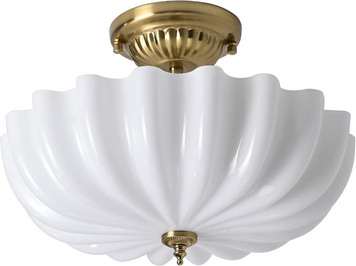 Gold Milk‑Glass Semi Flush Ceiling Light