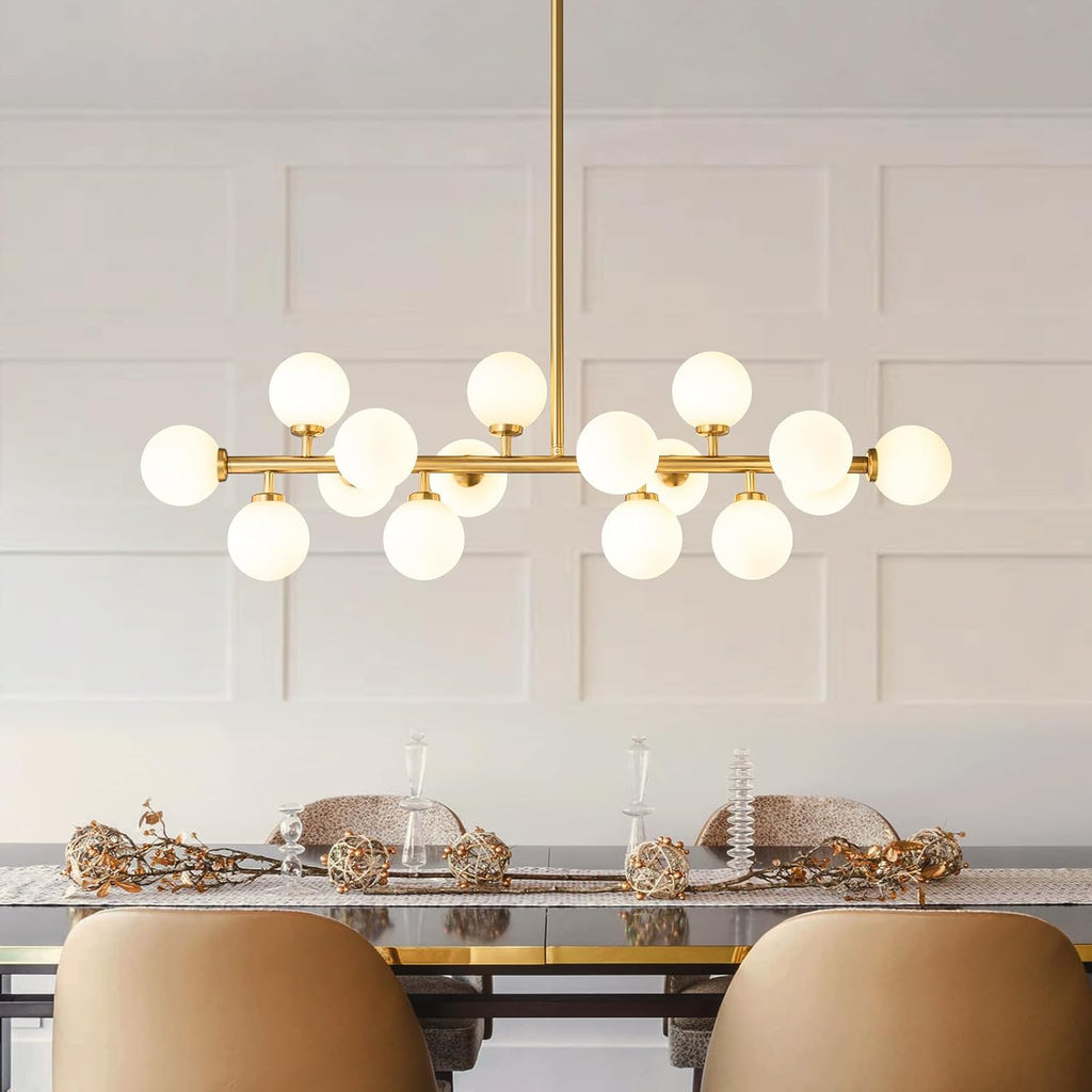 Gold Milk‑Glass Linear Sputnik Chandelier