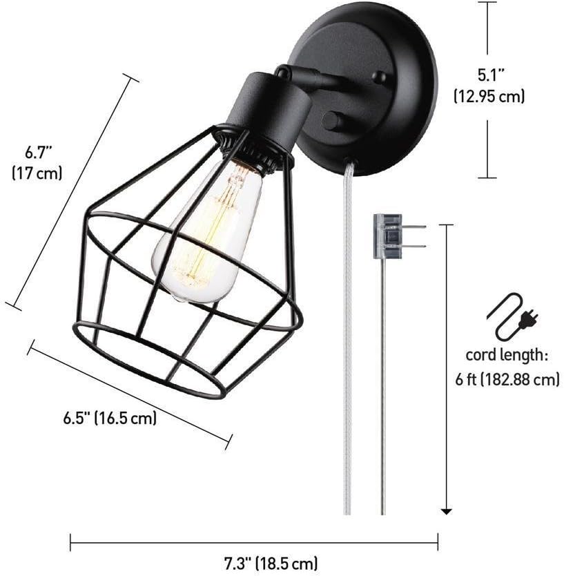 Black Cage Plug‑in Wall Sconce