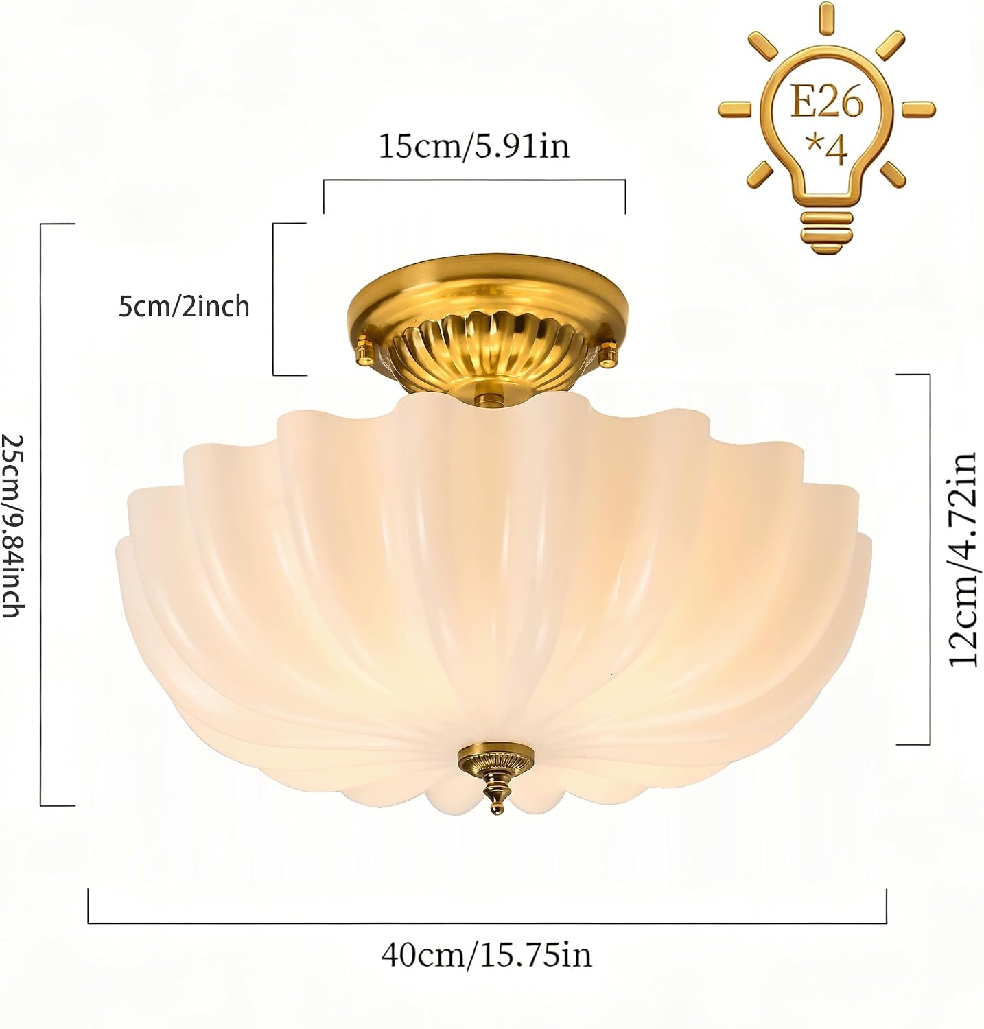 Gold Milk‑Glass Semi Flush Ceiling Light