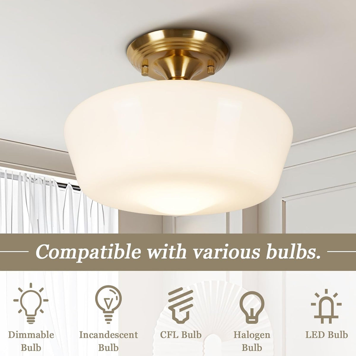 Gold Globe Semi Flush Ceiling Light