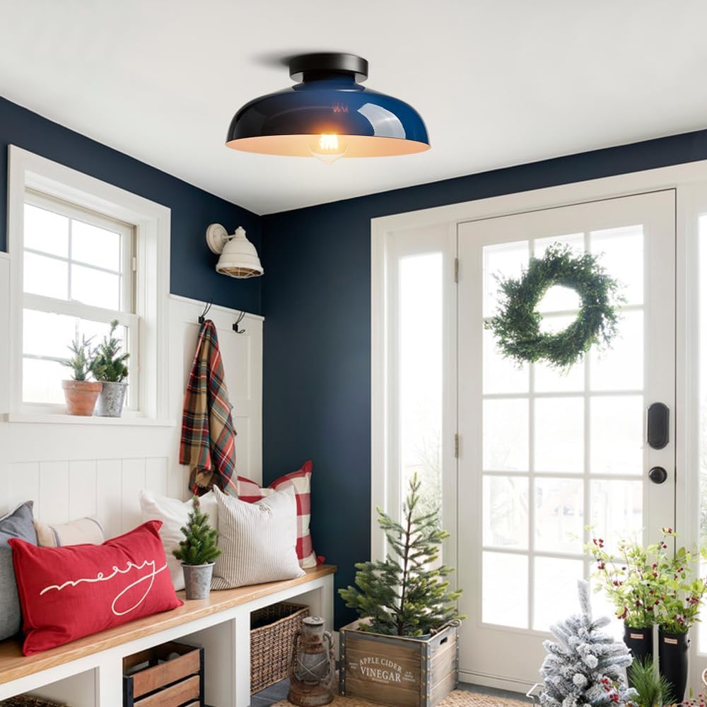 Blue Industrial Semi Flush Ceiling Light