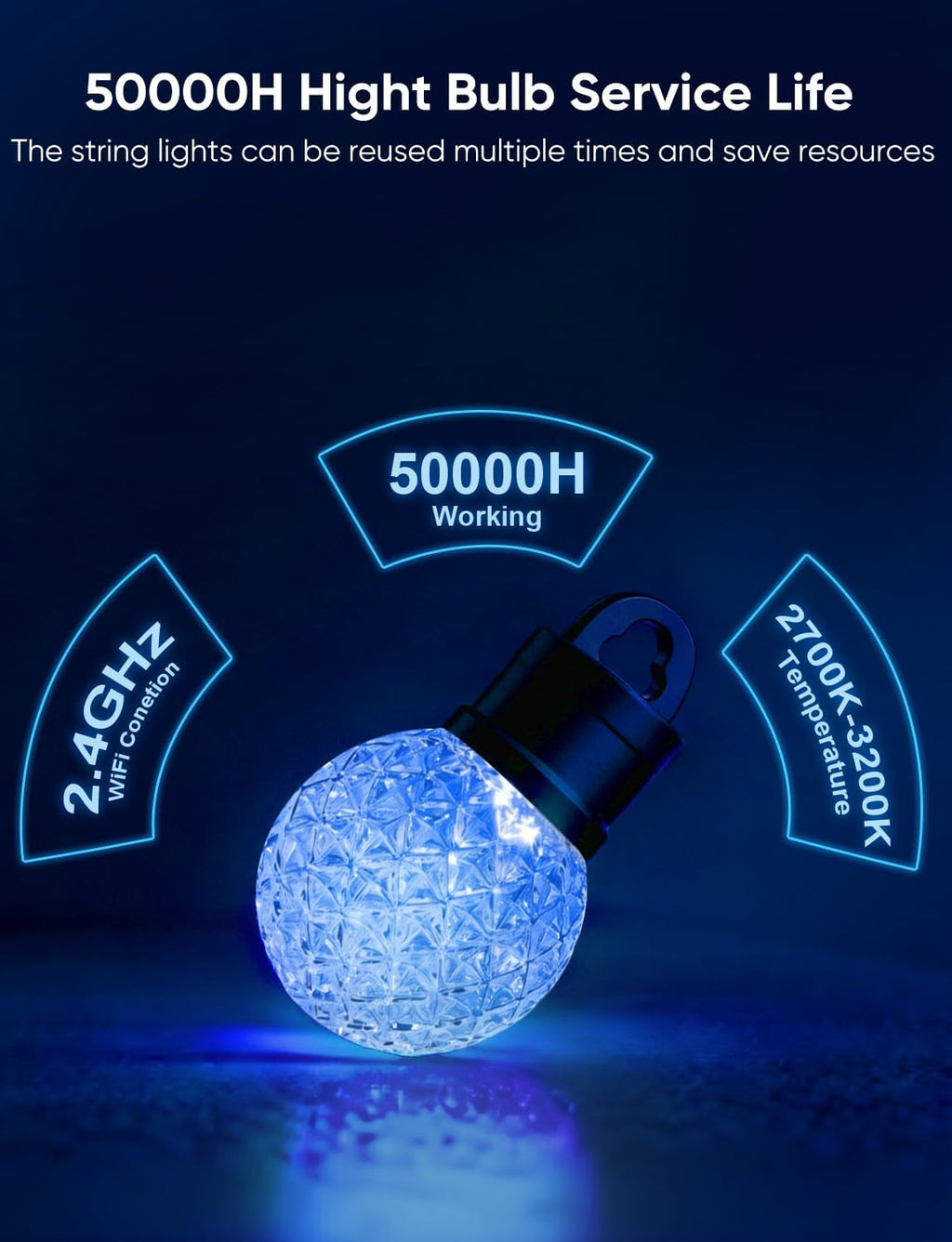 RGBW Smart Outdoor String Lights Music‑Sync