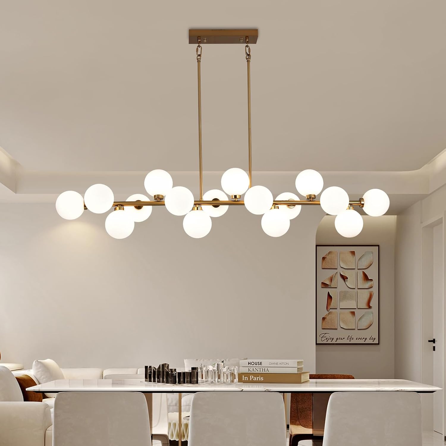 Gold Bubble‑Glass Linear Chandelier
