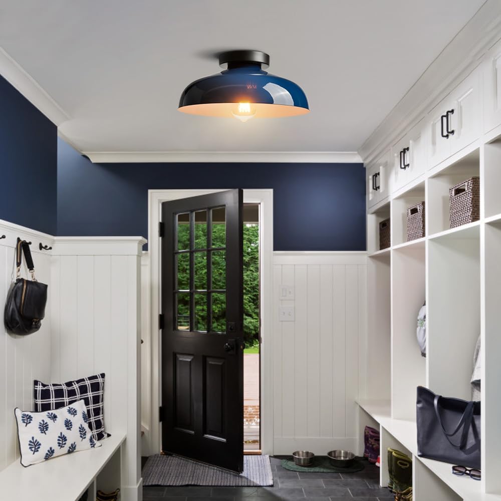 Blue Industrial Semi Flush Ceiling Light