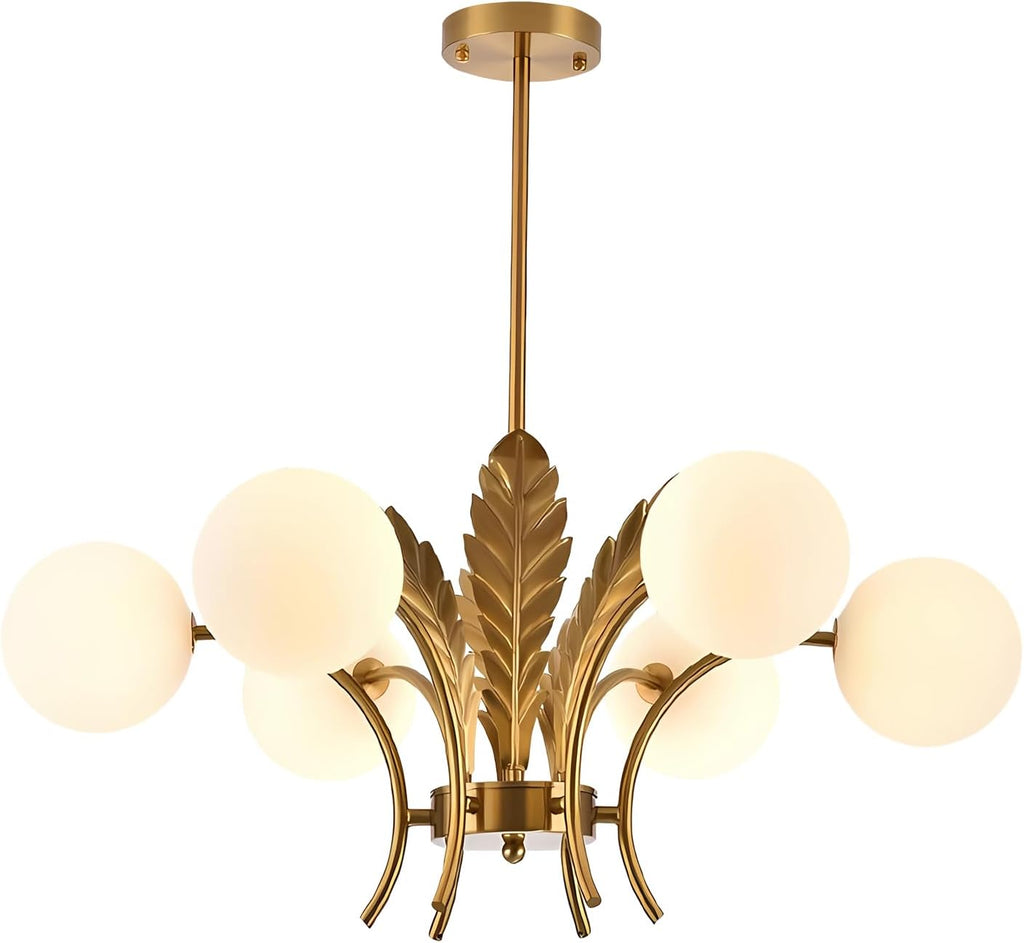 Gold Milk‑Glass Globe Chandelier