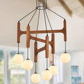 Walnut Milk‑Glass Farmhouse Chandelier