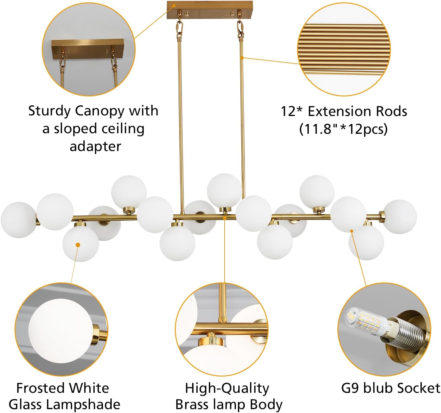 Gold Bubble‑Glass Linear Chandelier