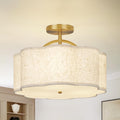 Gold Linen Semi Flush Ceiling Light
