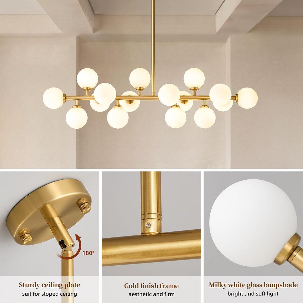 Gold Milk‑Glass Linear Sputnik Chandelier