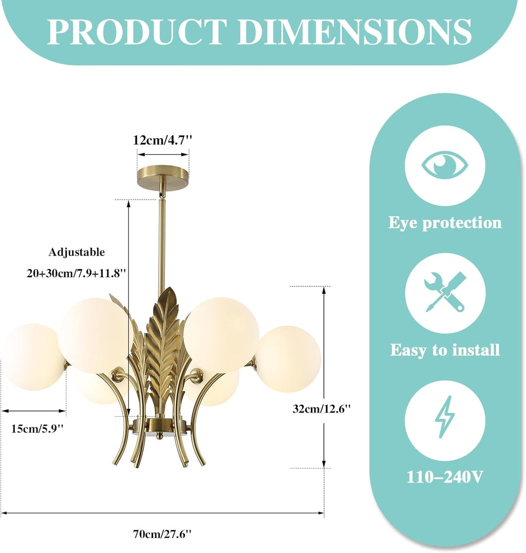 Gold Milk‑Glass Globe Chandelier