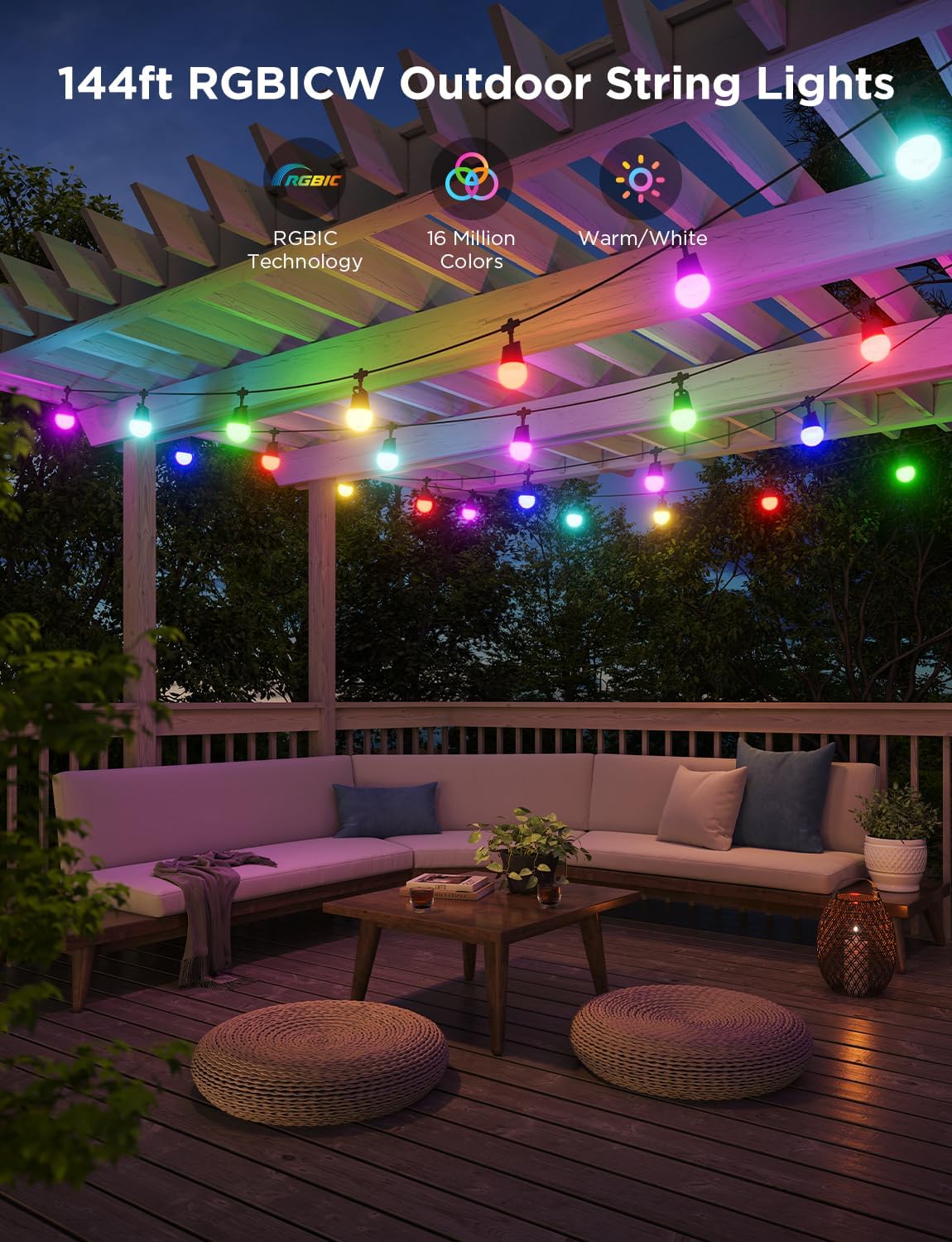 RGBIC Smart Patio String Lights App‑Controlled
