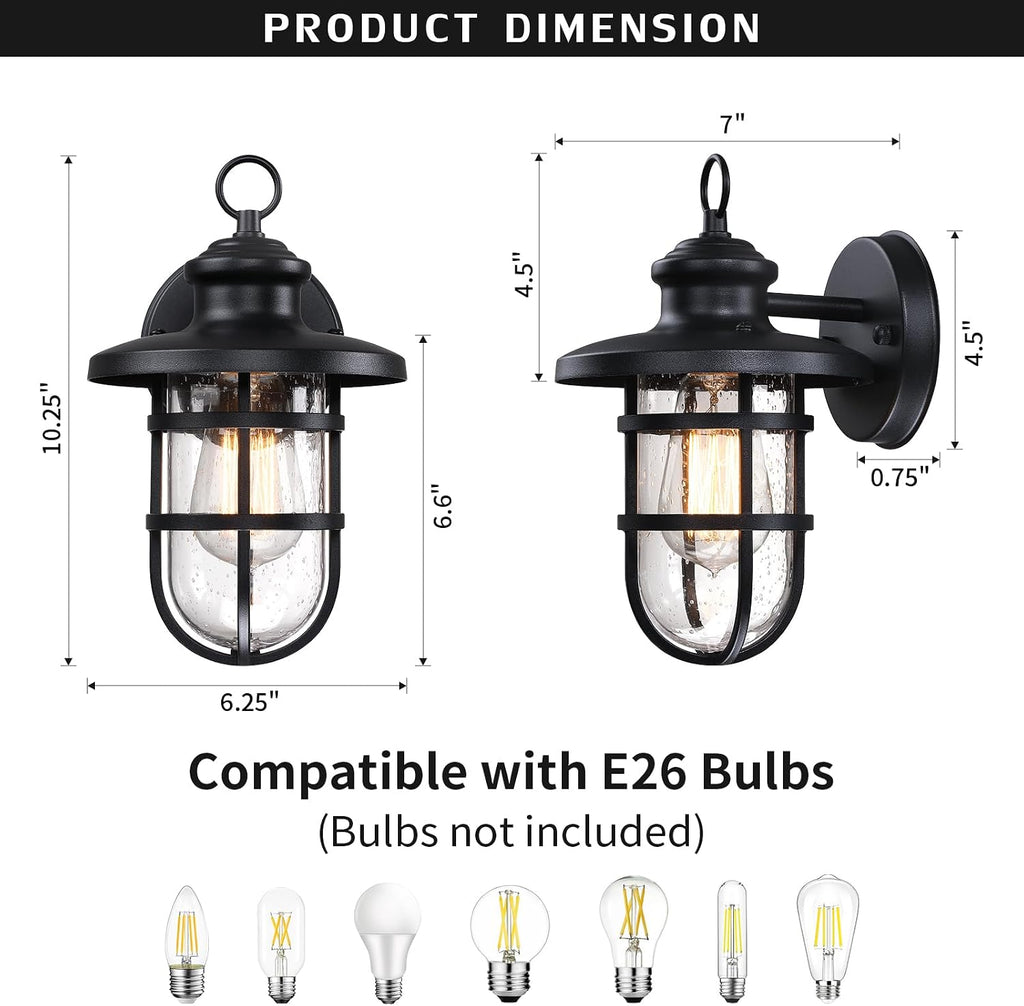 Caged Seeded‑Glass Outdoor Wall Lights Set‑2