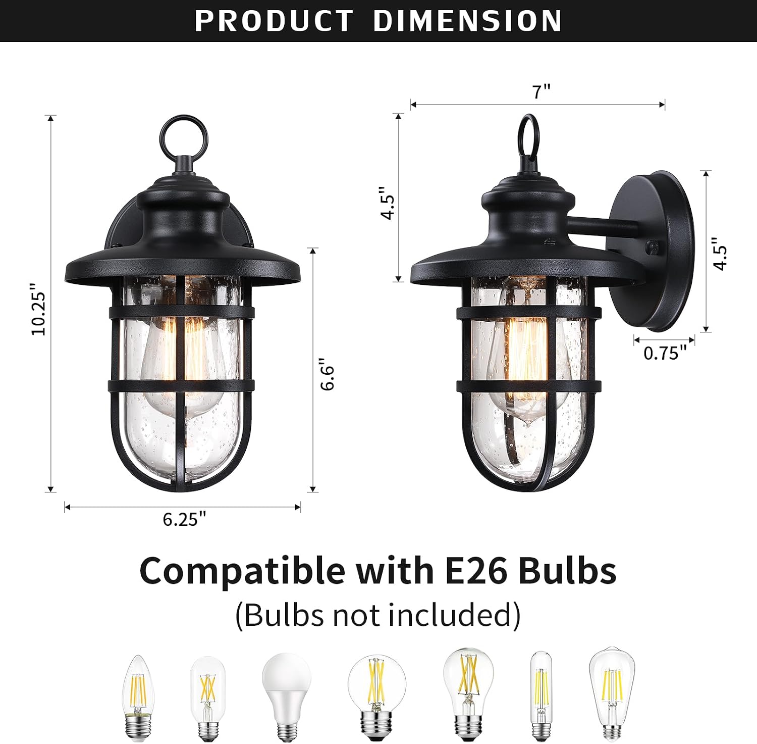 Caged Seeded‑Glass Outdoor Wall Lights Set‑2