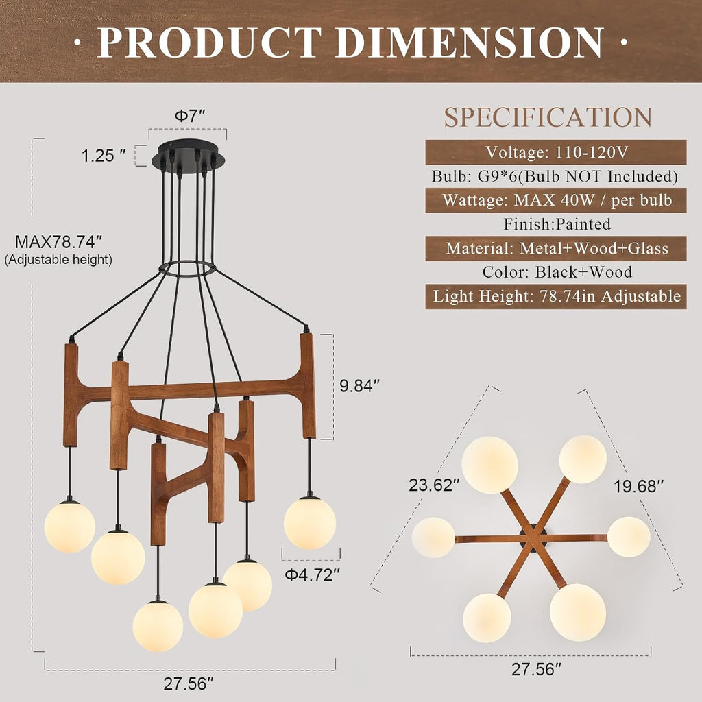 Walnut Milk‑Glass Farmhouse Chandelier