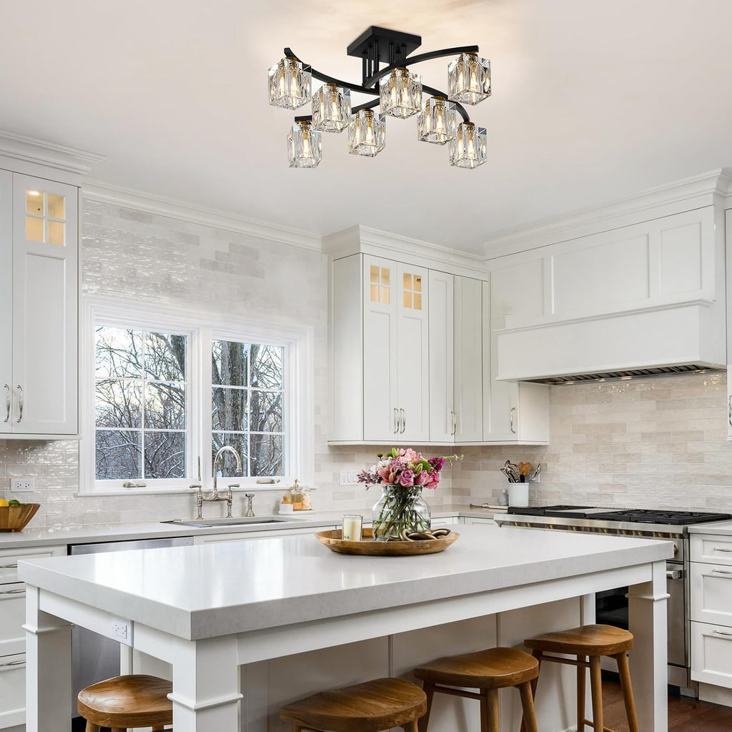 Black‑Gold Sputnik Semi Flush Ceiling Light