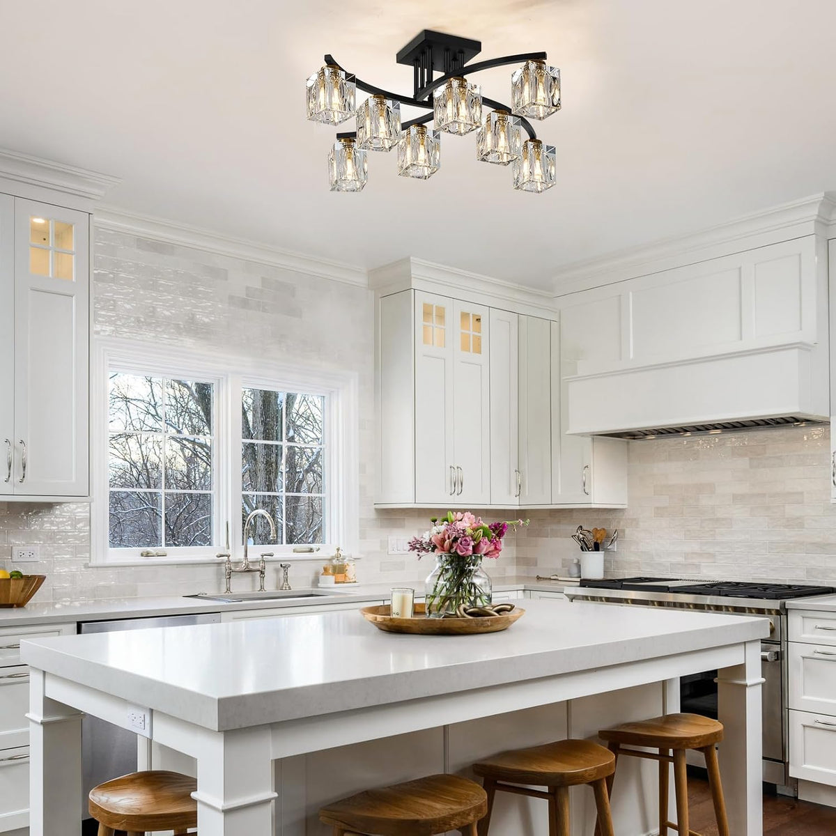 Black‑Gold Sputnik Semi Flush Ceiling Light