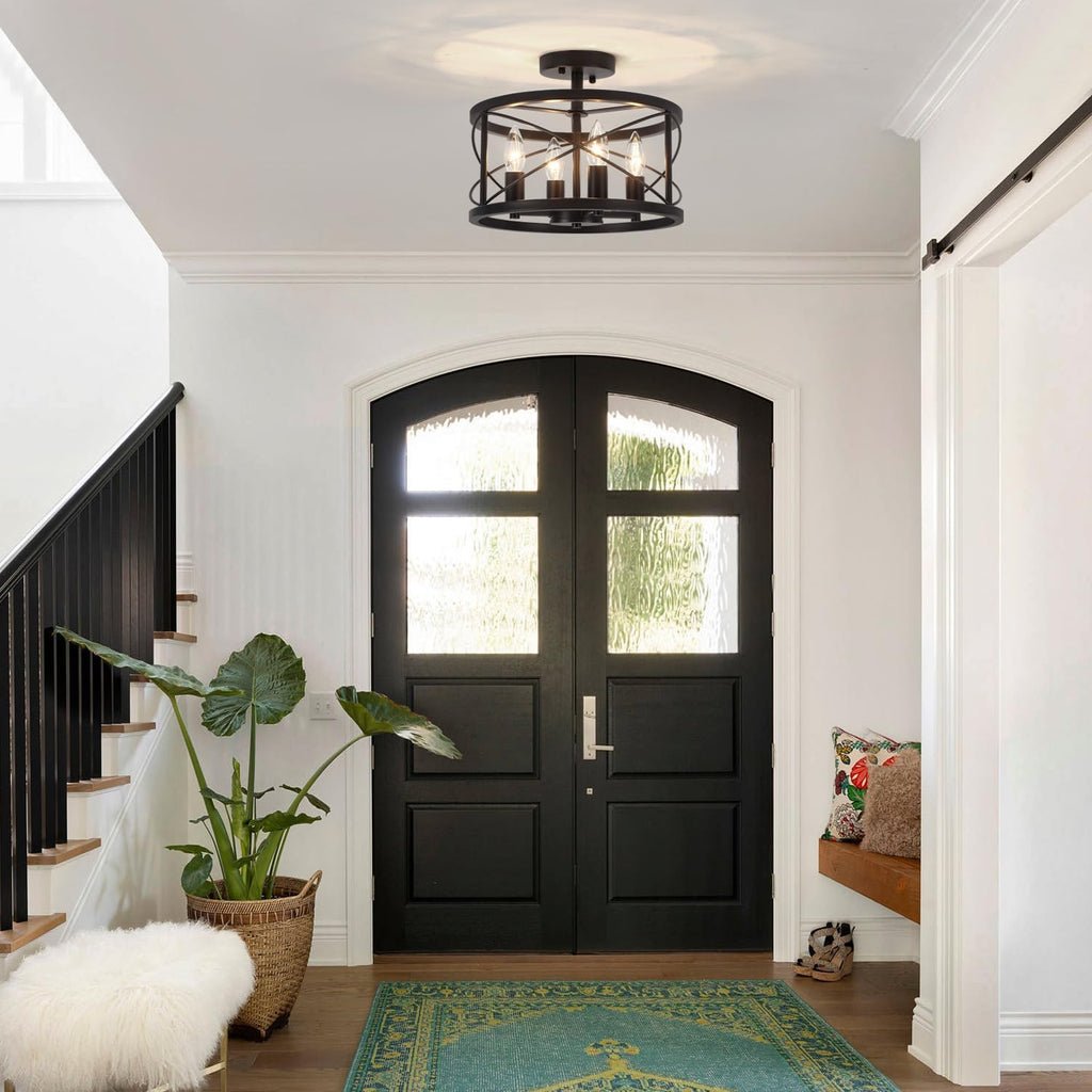 Black Farmhouse Semi Flush Ceiling Light
