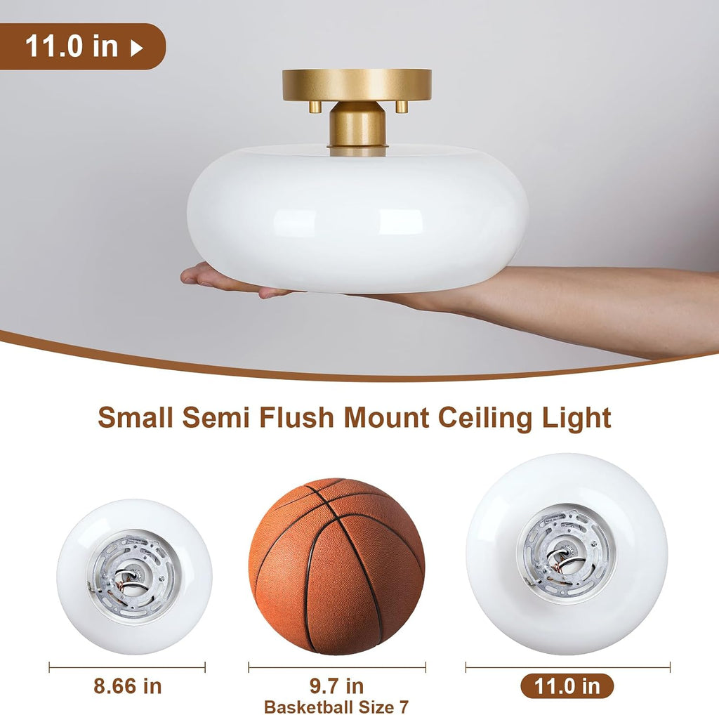 Gold Glass Mid‑Century Semi Flush Light