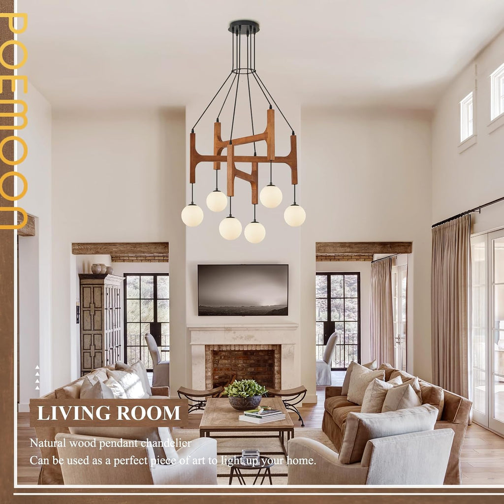 Walnut Milk‑Glass Farmhouse Chandelier