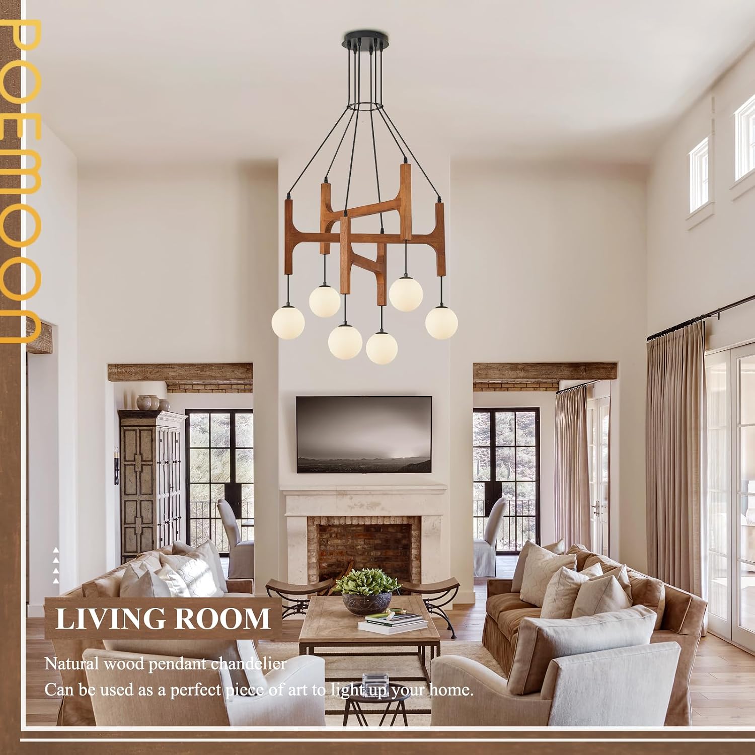 Walnut Milk‑Glass Farmhouse Chandelier