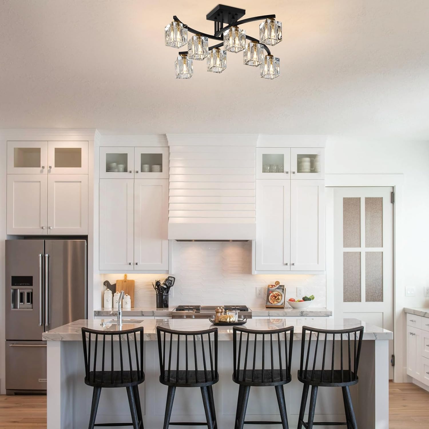 Black‑Gold Sputnik Semi Flush Ceiling Light