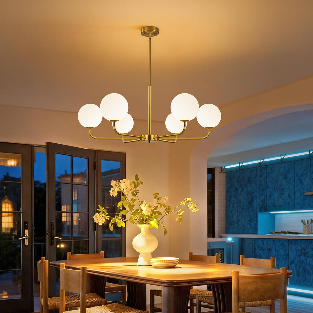 Gold Frosted‑Glass Mid‑Century Chandelier