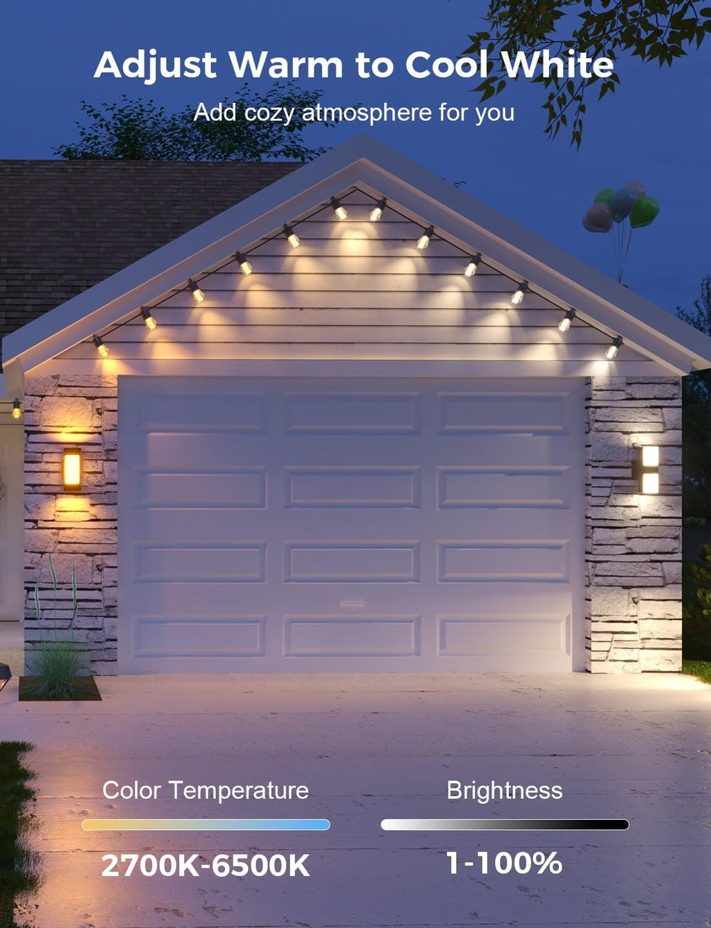 RGBCW Smart Outdoor String Lights App‑Controlled