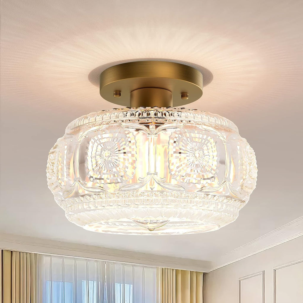 Gold Glass Vintage Semi Flush Ceiling Light