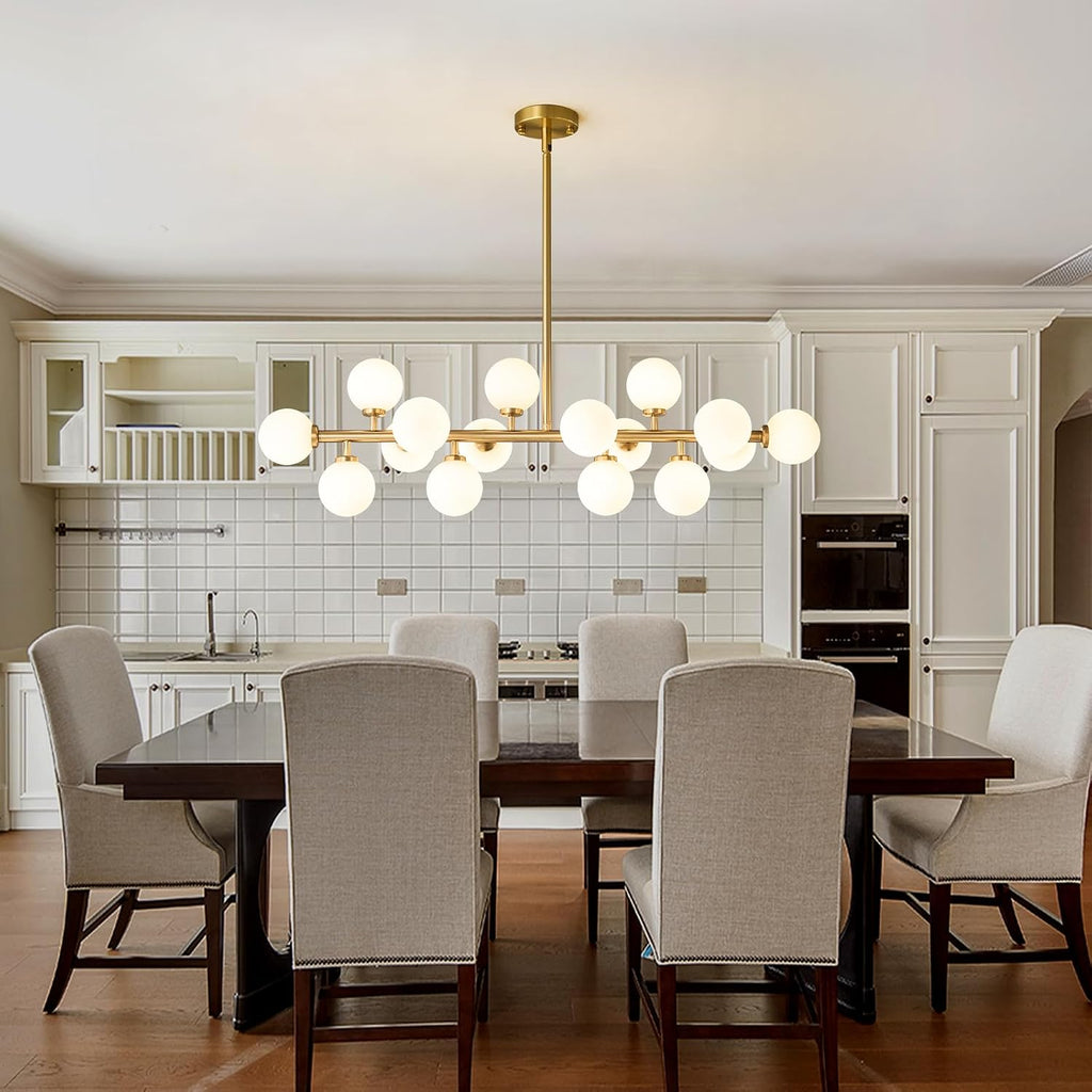 Gold Milk‑Glass Linear Sputnik Chandelier