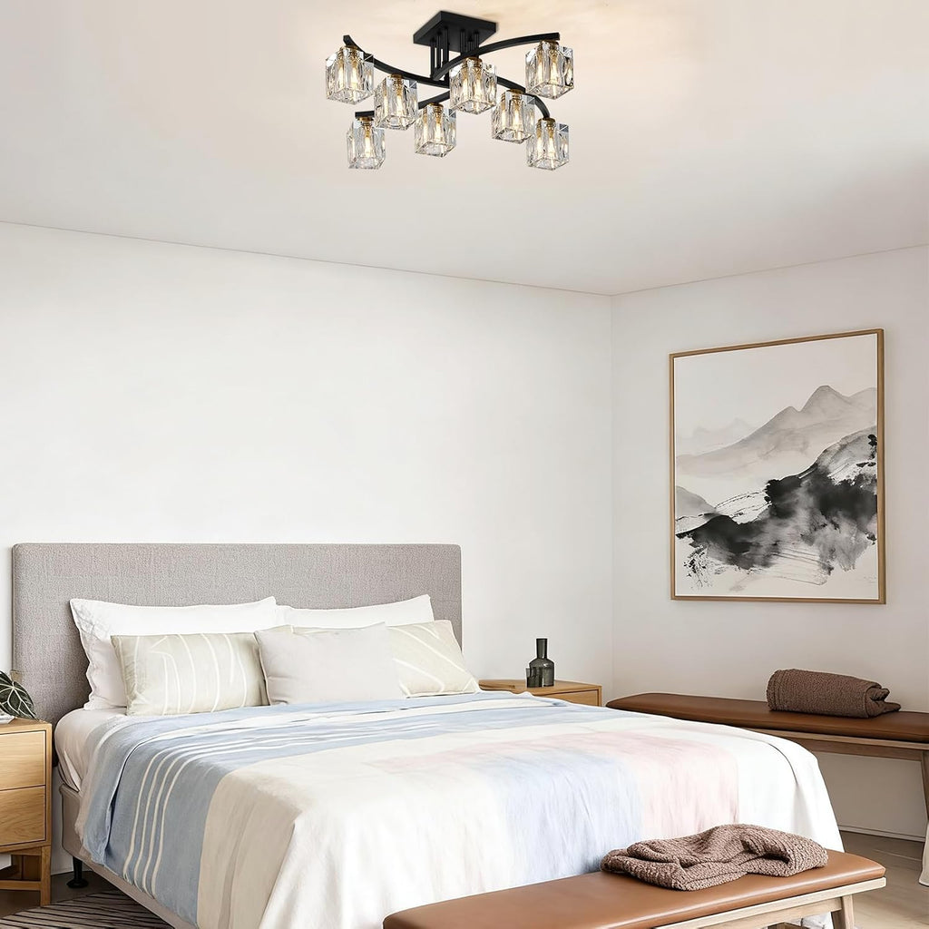 Black‑Gold Sputnik Semi Flush Ceiling Light