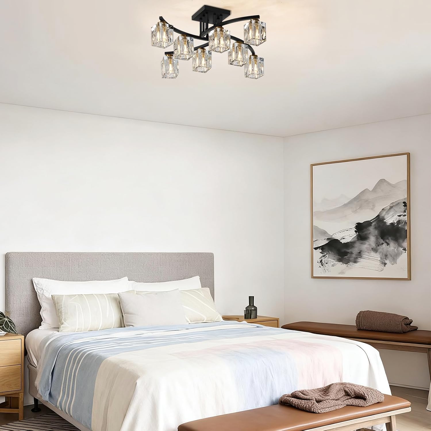 Black‑Gold Sputnik Semi Flush Ceiling Light