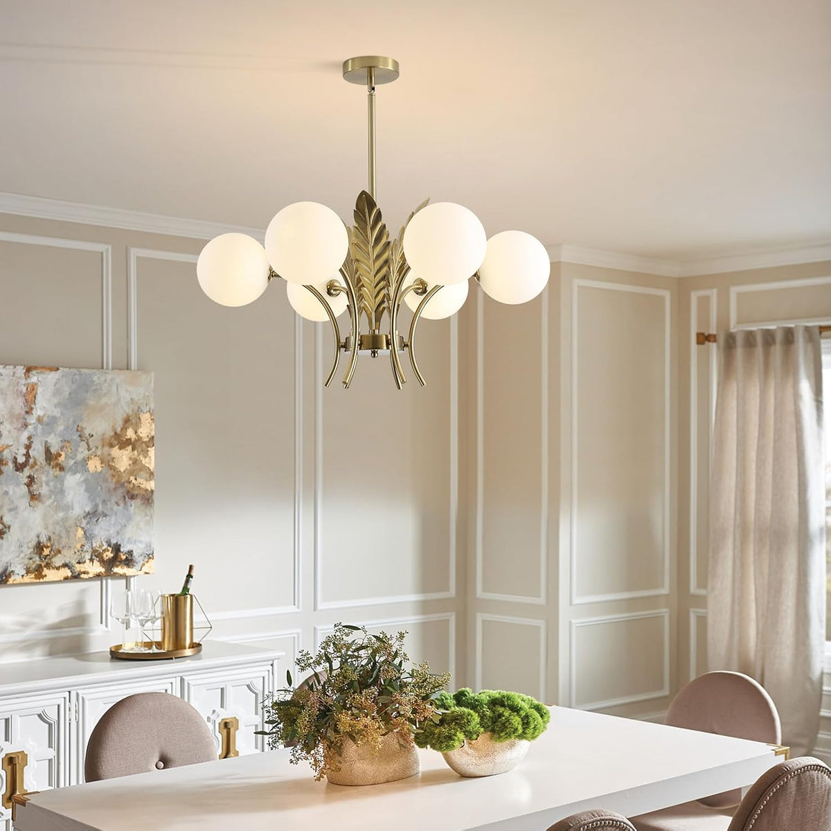 Gold Milk‑Glass Globe Chandelier