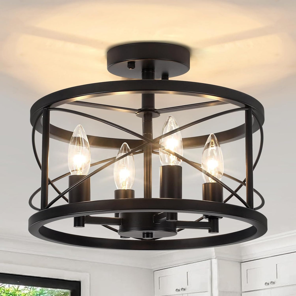 Black Farmhouse Semi Flush Ceiling Light