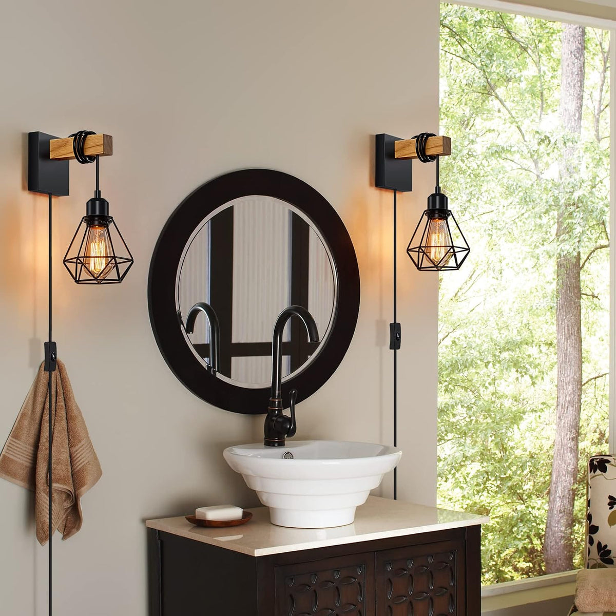 Farmhouse Plug‑in Wall Sconces Set of 2