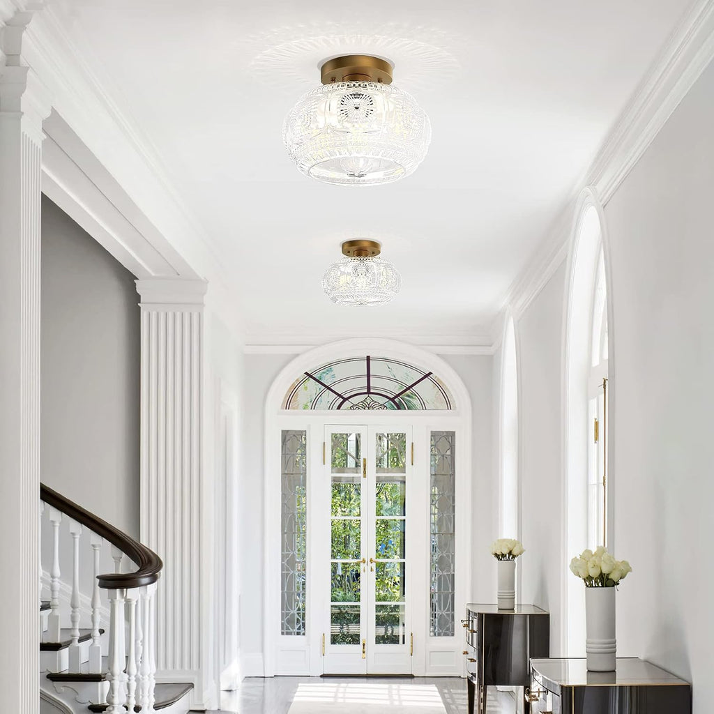 Gold Glass Vintage Semi Flush Ceiling Light