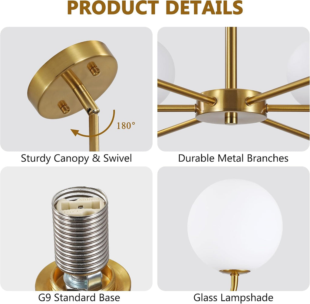 Gold Frosted‑Glass Mid‑Century Chandelier