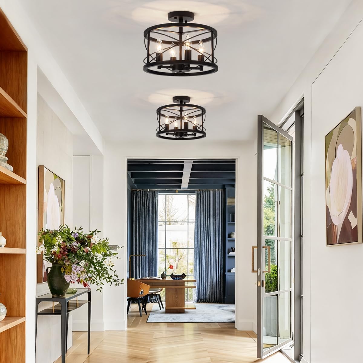 Black Farmhouse Semi Flush Ceiling Light