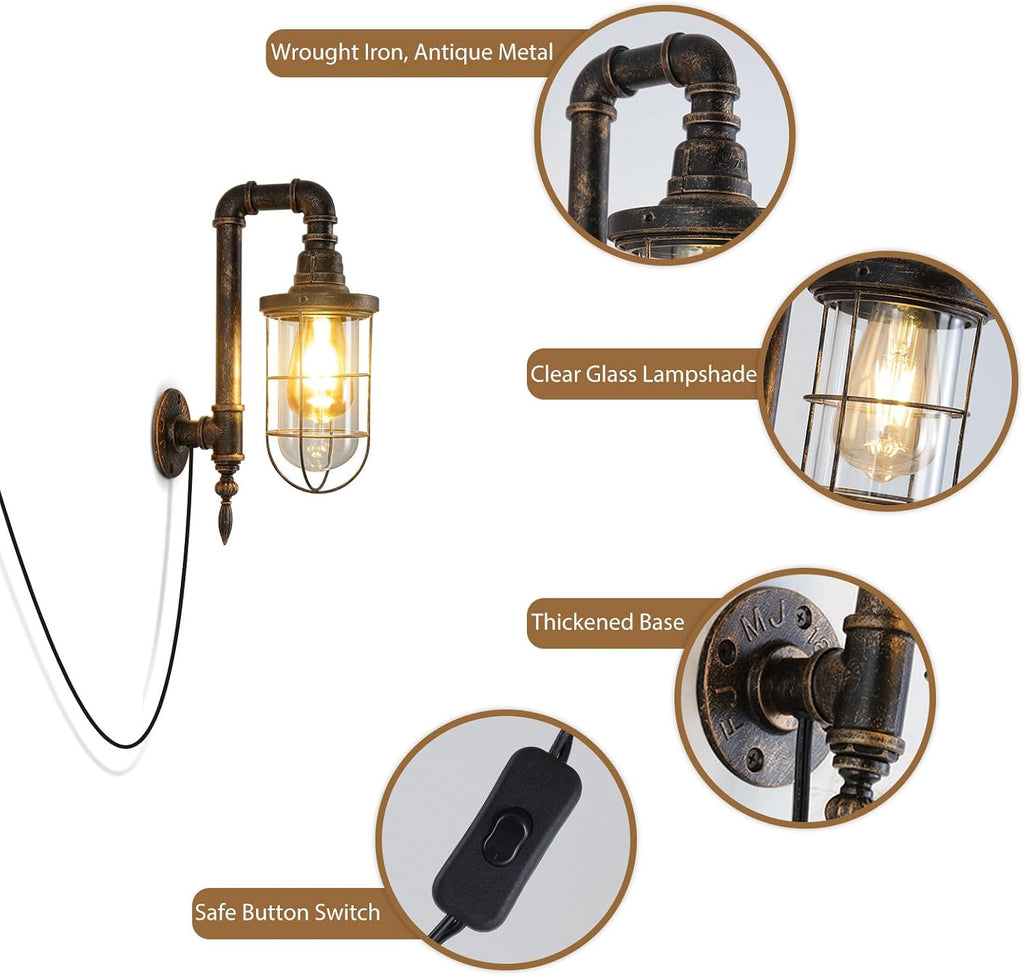 Bronze Cage Plug‑in Wall Sconce