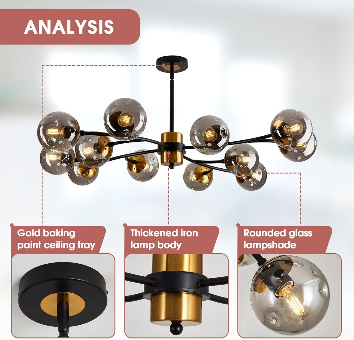 Black‑Gold Sputnik Globe Chandelier