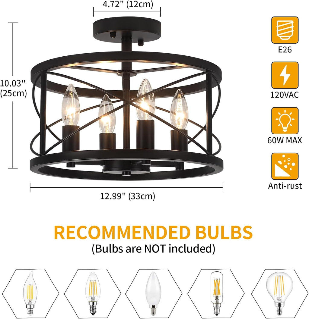 Black Farmhouse Semi Flush Ceiling Light
