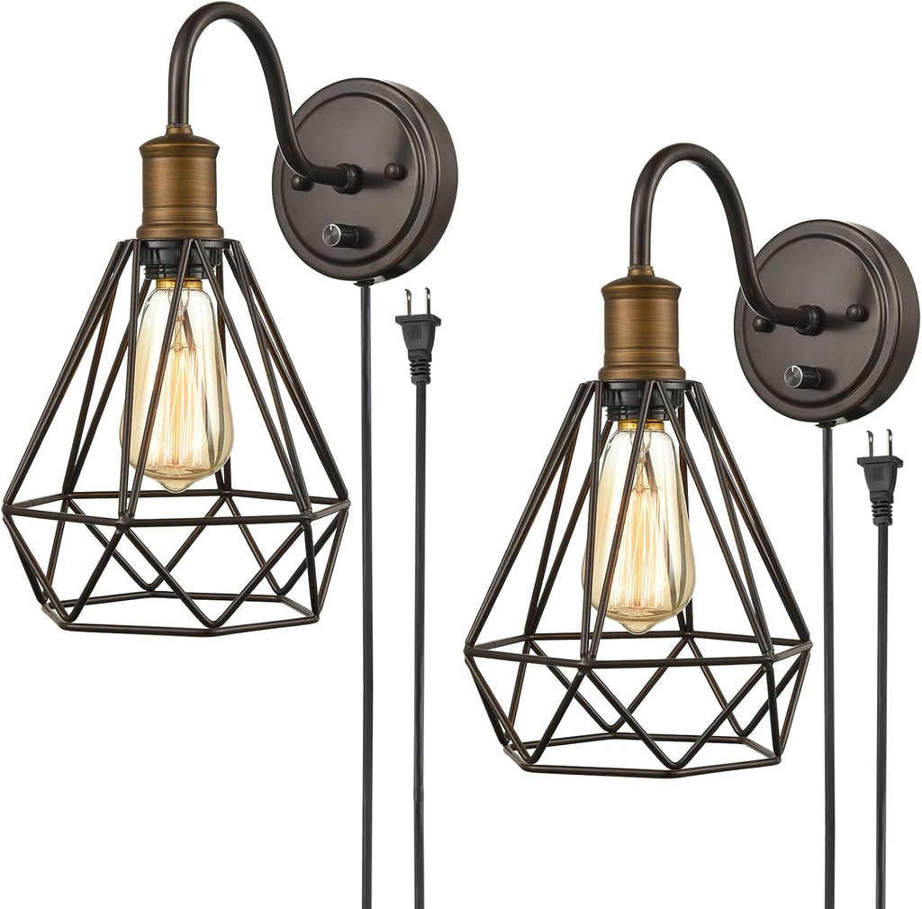 Bronze Caged Plug‑in Wall Sconces